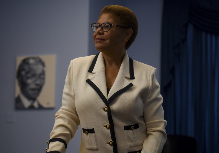 Rep. Karen Bass in her office at the Rayburn House Office Building, July 30, 2020. (Jahi Chikwendiu/The Washington Post via Getty Images)