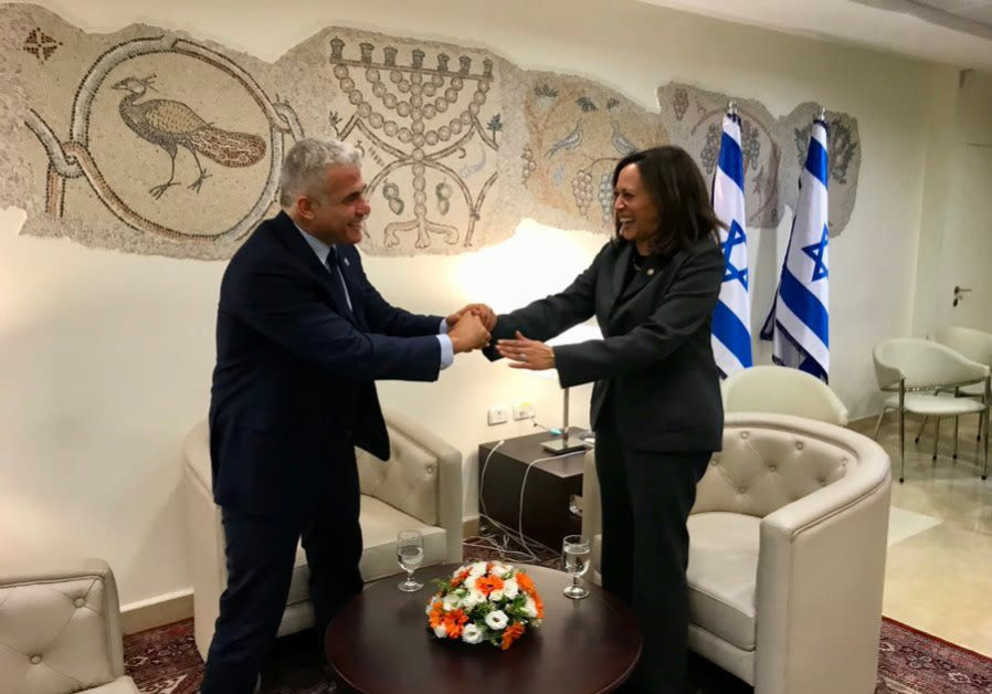 Opposition leader Yair Lapid with Kamala Harris in November 2017 (Courtesy Yair Lapid)