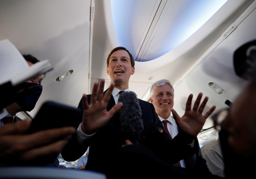 Jared Kushner beside Robert O'Brien on the first Israeli flight to UAE (REUTERS/NIR ELIAS)