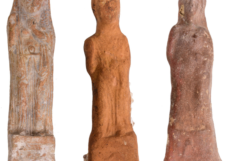 Three of the Phoenician figurines (Credit: JONATHAN J. GOTTLIEB/TANYA SOKOLSKY)