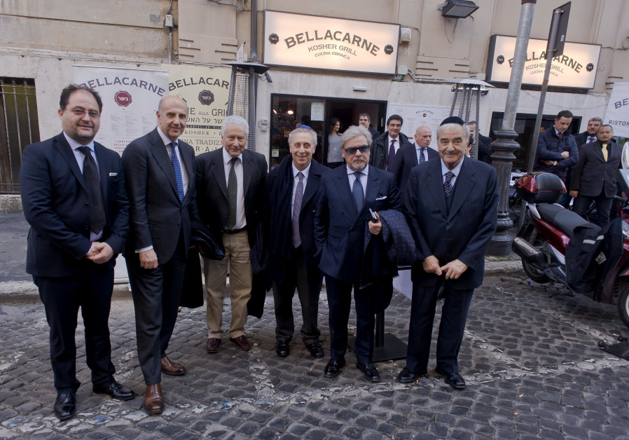 Renzo Gattegna, left, stands outside a kosher restaurant in Rome, March 9, 2015. (Credit: Stefano Montesi-Corbis/Getty Images)