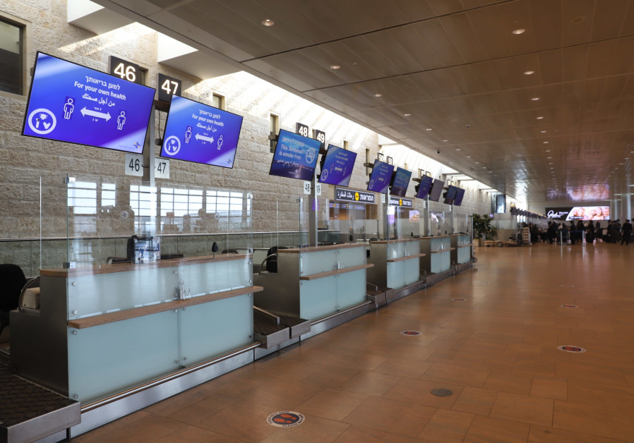 The departure hall of an almost empty Ben-Gurion Airport, January 25, 2021. (Credit: YOSSI ALONI/FLASH90)