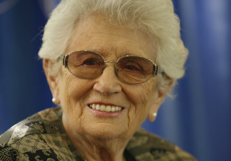 Portrait of Ruth Dayan, who among her many activities is the founder of Jewish - Arab social groups and has worked on behalf of newcomers to Israel, for Bedouin welfare and rights, and for women’s causes. Mrs. Dayan, the wife of late defense minister Moshe Dayan, visited the Moses elderly home in Jerusalem for a fashion show in honor of Israel 60 years. May 12, 2008. (Credit: MIRIAM ALSTER/FLASH90)