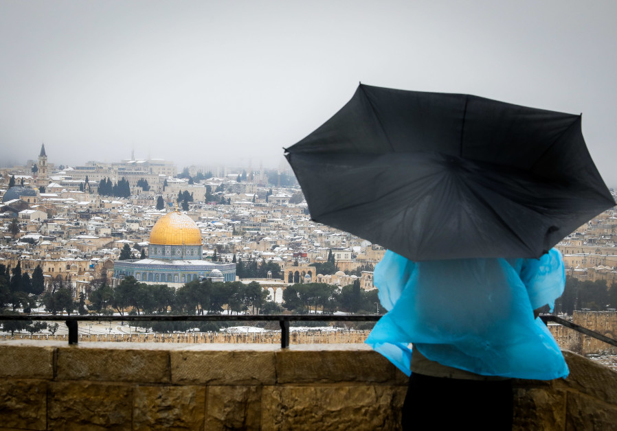 Snow view of Jerusalem, February 18, 2021. (Credit: Marc Israel Sellem/The Jerusalem Post)