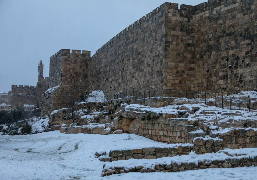 Snow in the Old City of Jerusalem, February 18, 2021. (Credit: Marc Israel Sellem/The Jerusalem Post)
