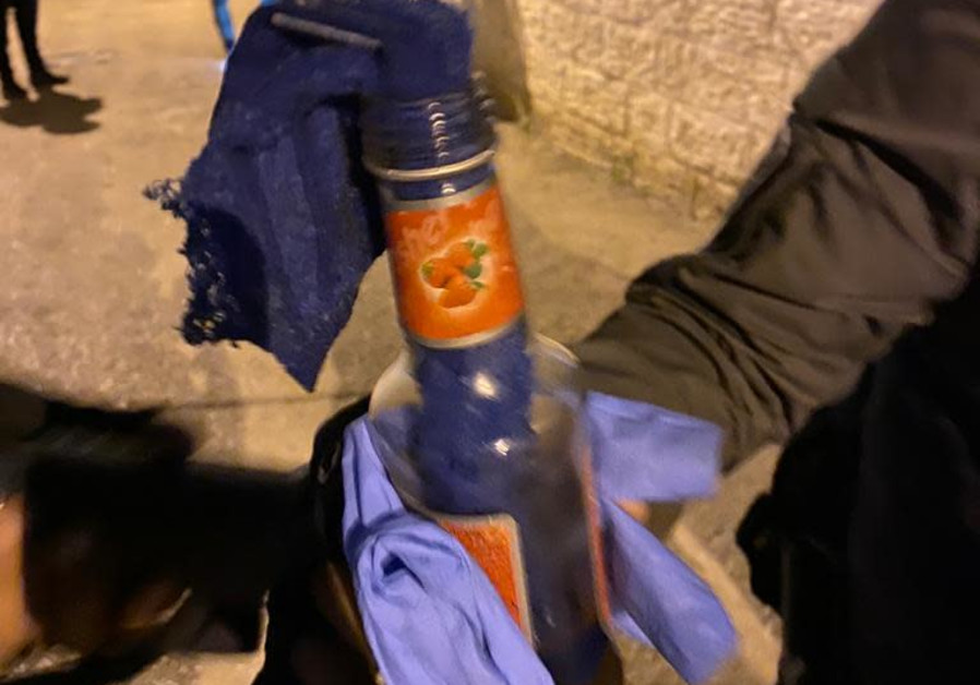 A Molotov cocktail from the brawl between two rival families in Ramle, in which 69 locals were arrested by Israel Police, April 16, 2021. (Credit: ISRAEL POLICE)