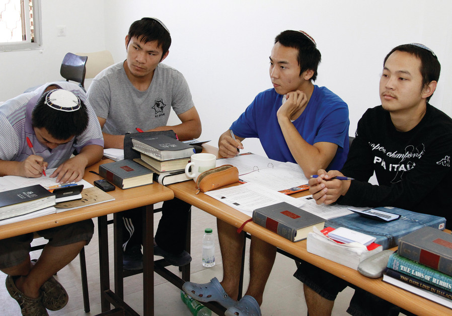 Young Chinese men study in Gush Etzion, preparing for their Orthodox conversion, in this 2010 file photo. (Gershon Elinson/Flash90)