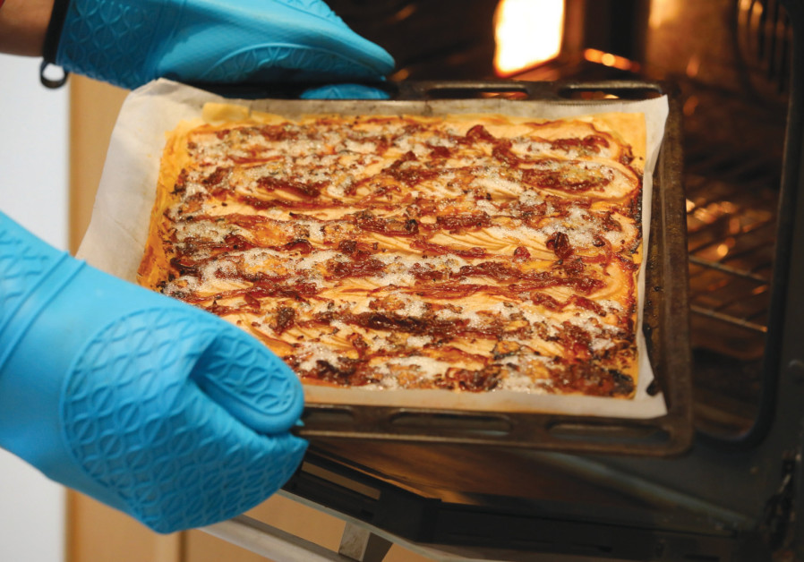 Pear, caramelized onion and fig-jam tart. (Photo credit: Eitan Waxman)