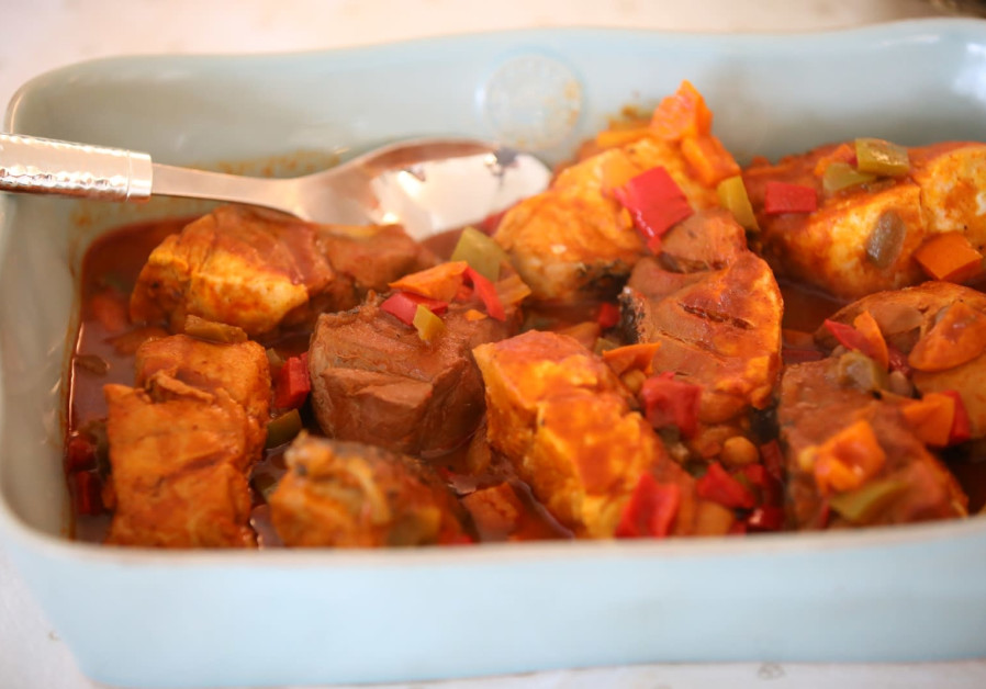 Ombrina in cinnamon and vegetables. (Photo credit: Eitan Waxman)