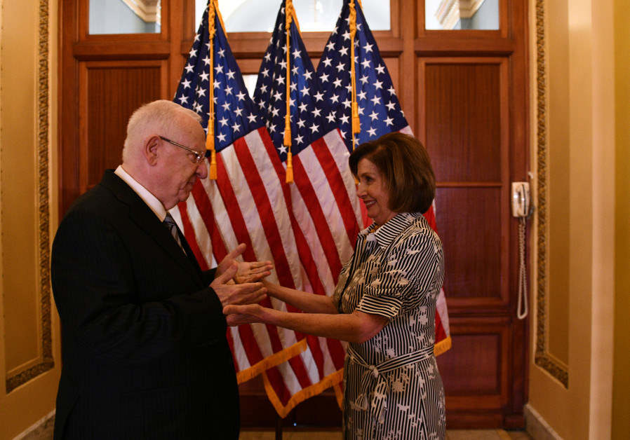 President Reuven Rivlin meets with US Speaker of the House Nancy Pelosi on on Monday June 28, 2021. (Credit: HAIM ZACH/GPO)