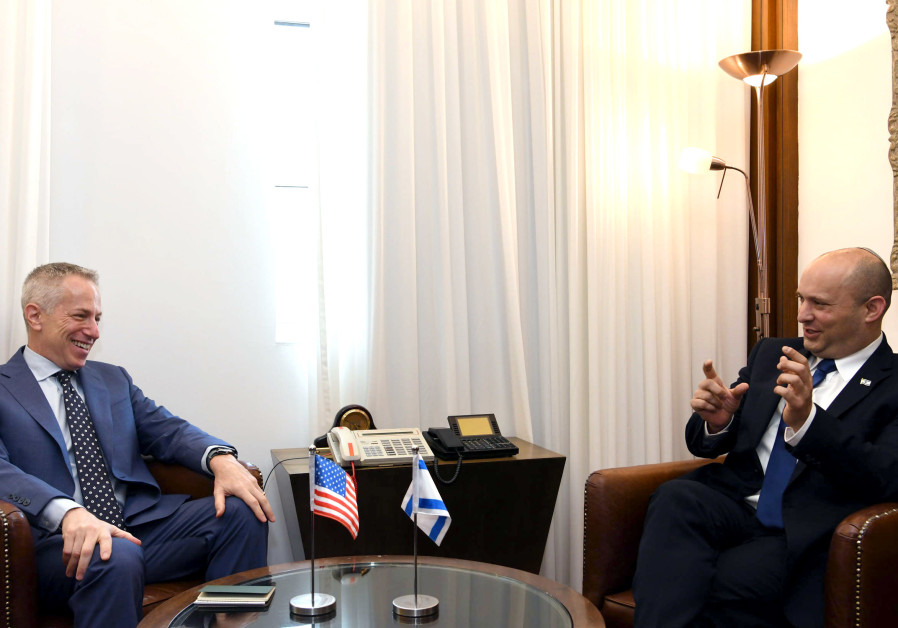 Prime Minister Naftali Bennett meeting with US interim ambassador to Israel Michael Ratney in Jerusalem, June 30, 2021. (Credit: AMOS BEN-GERSHOM/GPO)
