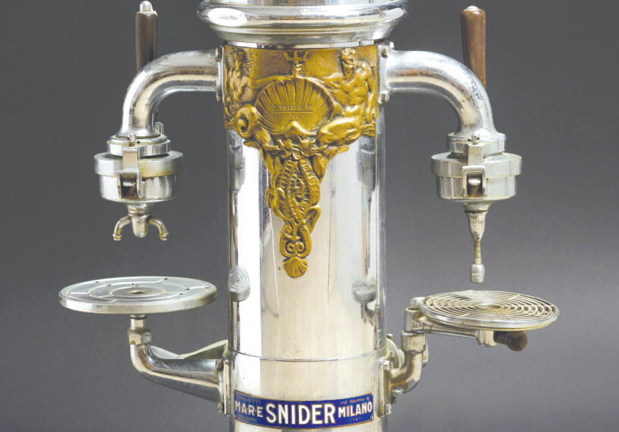 THE FABULOUS art nouveau design Snider Milano Insuperabile 1920 coffee machine, complete with energy-saving liner heating boilers. (On loan from the iris and Ram Ivgi Collection) (Credit: SHAY BEN EPHRAIM)
