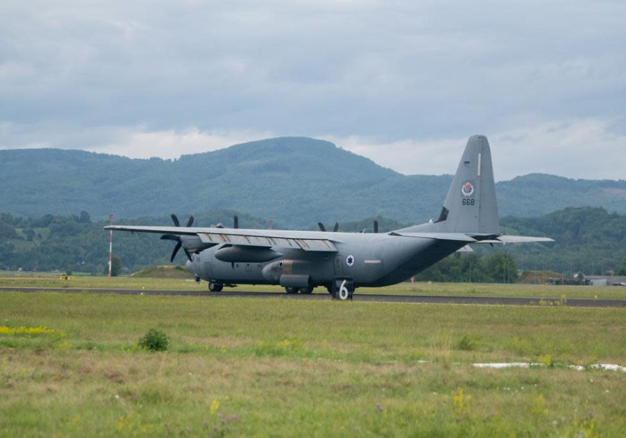 The C-130J Super Hercules used to carry the paratroopers. (Credit: IDF SPOKESPERSON'S UNIT)