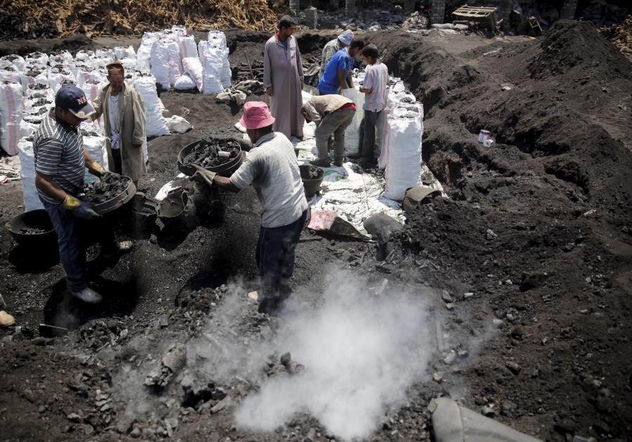 Egyptian laborers work at a traditional charcoal factory (Credit: REUTERS/AMR ABDALLAH DALSH)