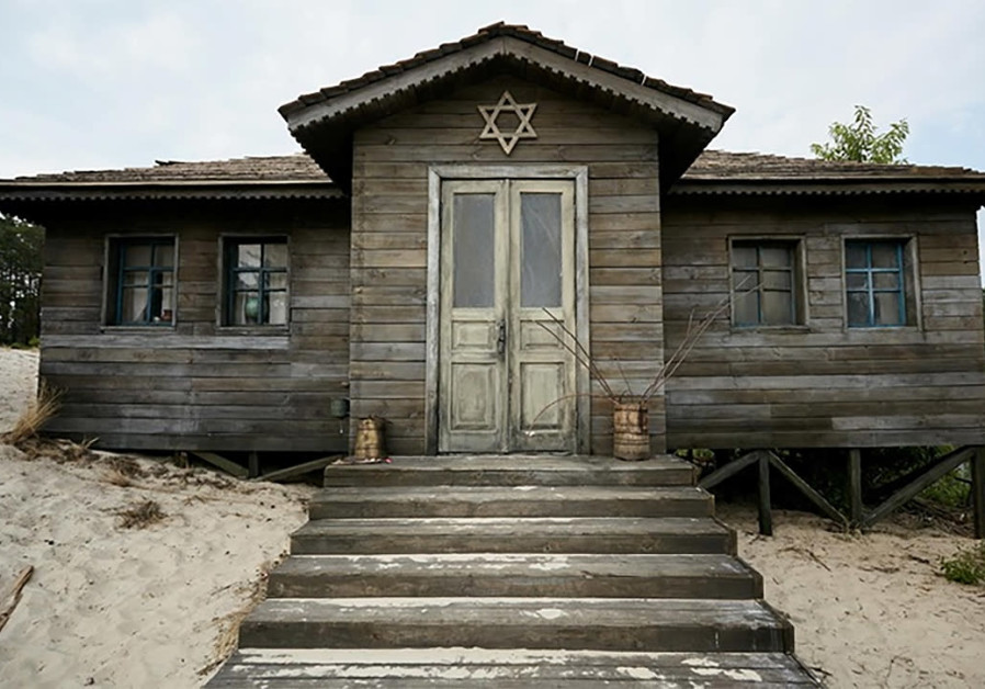  The facade of the school building on the set of "Shttl," a French-Ukrainian production about the Holocaust.