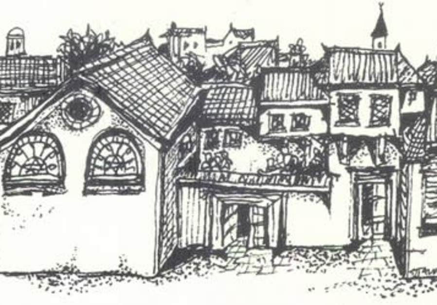 A drawing of the Etz Hayyim Synagogue in Crete by Nikos Stavroulakis