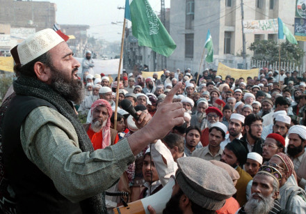 Supporters of the banned Islamic militant group Jaish-e-Mohammed stage a rally in Multan for the rel