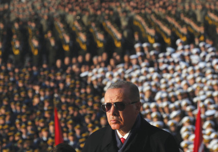 TURKISH PRESIDENT Tayyip Erdogan attends a ceremony at the mausoleum of Mustafa Kemal Ataturk last y
