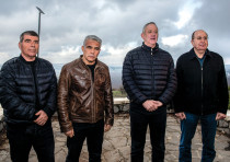 MALE-HEAVY at the top? Blue and White leaders visit an overlook point near the border with Syria ear