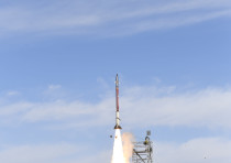 A David's Sling interceptor missile is fired during a test, March 19th, 2019