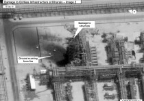 A satellite image showing damage to oil/gas Saudi Aramco infrastructure at Khurais, in Saudi Arabia 