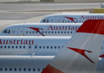 Planes of Lufthansa unit Austrian Airlines are parked at Vienna International Airport in Schwechat, Austria March 22, 2018
