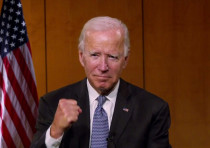 Democratic presidential candidate and former Vice President Joe Biden appears by video feed at start of the all virtual 2020 Democratic Convention hosted from Milwaukee, Wisconsin, August 17, 2020