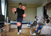 Artists of the Great Moscow State Circus rehearse at home amid the outbreak of the coronavirus disease (COVID-19) in Moscow