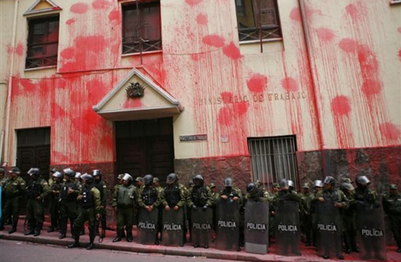 Labor Day march in Bolivia (photo credit: AP)