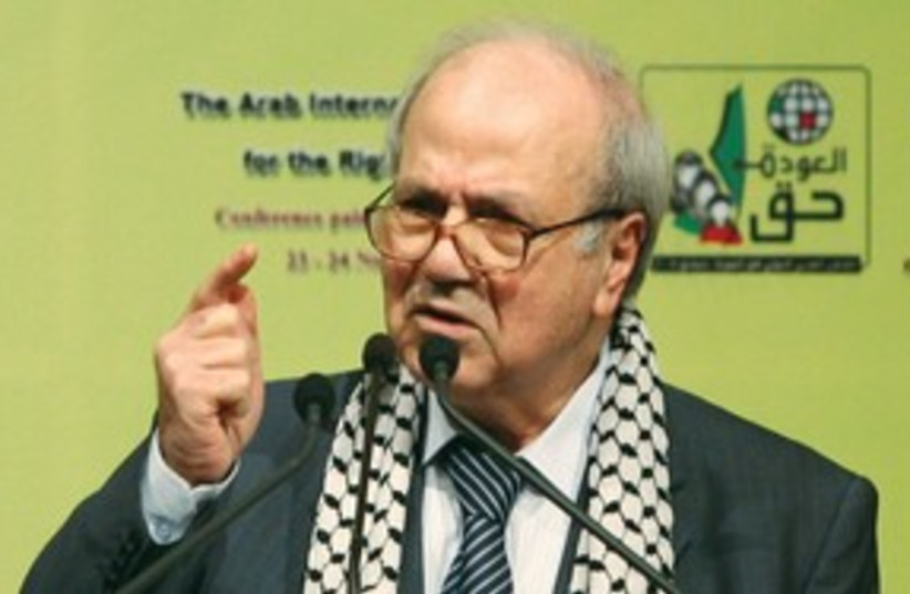 PLO Foreign Minister Farouk Kaddoumi 311 (R) (photo credit: ALADIN ABDEL NABY /REUTERS)