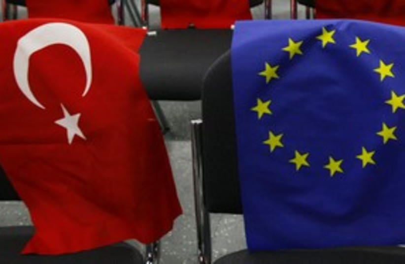 Turkish and European Union flags 311 (R) (photo credit: Wolfgang Rattay / Reuters)