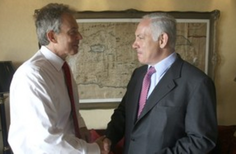 Quartet envoy Tony Blair and PM Netanyahu 311 (R) (photo credit: Pool / Reuters)