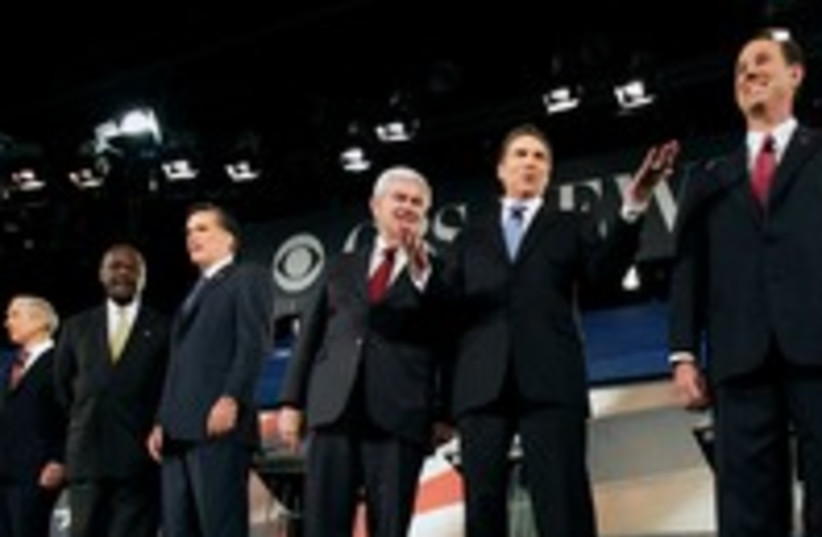 Republican candidates at debate 300 (R) (photo credit: REUTERS/John Adkisson)