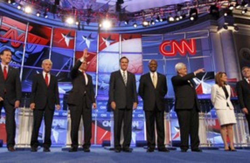 Republican candidates at debate 22 Nov 311 R (photo credit: REUTERS/Jim Bourg)