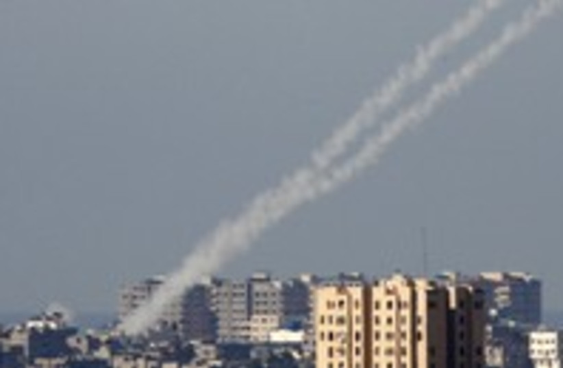 Kassam rockets being fired from the Gaza Strip 300 (R) (photo credit: Nikola Solic / Reuters)
