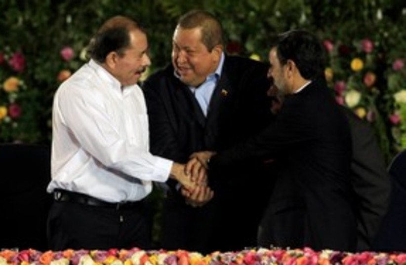 Ortega, Chavez and Ahmadinejad 311 (R) (photo credit: REUTERS/Oswaldo Rivas)