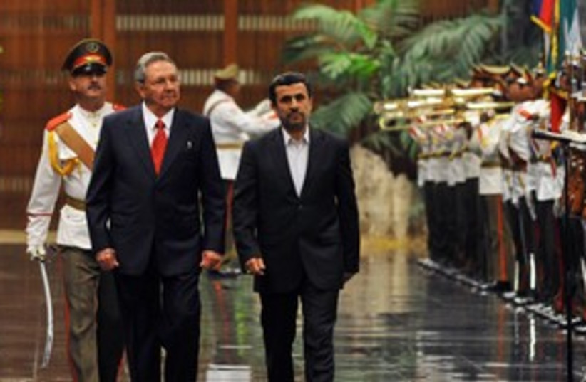 Iranian President Ahmadinejad arrive in Cuba 311 (R) (photo credit: REUTERS/Alejandro Ernesto/Pool)