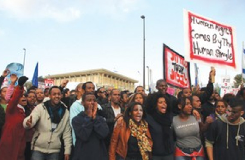 Ethiopian-Israelis at a demonstration against racism 311 (photo credit: Marc Israel Sellem/The Jerusalem Post)
