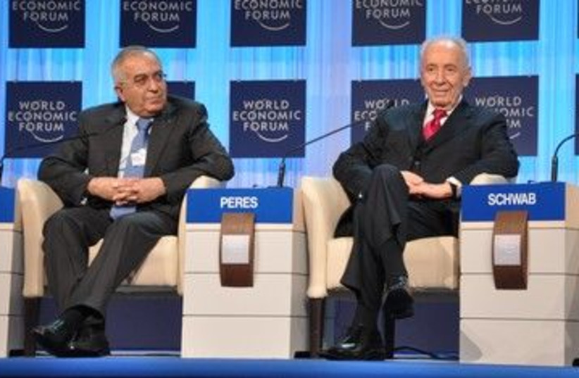 President Shimon Peres with PA Prime Minister Fayyad 390 (photo credit: President's Office)