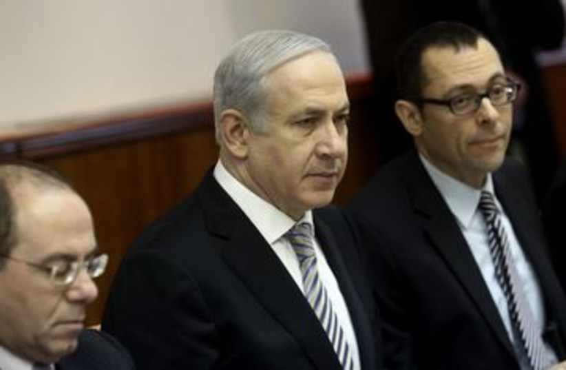 Prime Minister Binyamin Netanyahu in cabinet meeting 390 (photo credit: Kobi Gideon/Flash90/Pool)