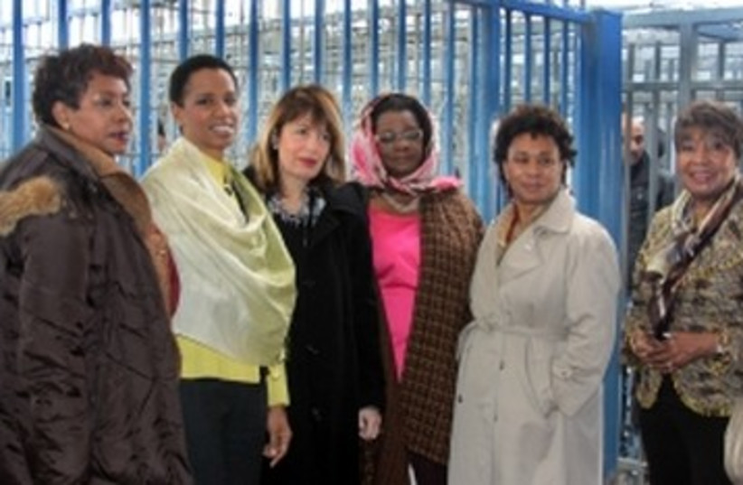 US congresswomen visit Kalandiya checkpoint 390 (photo credit: J Street)