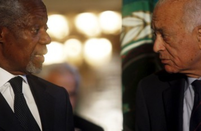 Kofi Annan and Arab League Secretary-General Nabil Al Araby  (photo credit: Reuters)