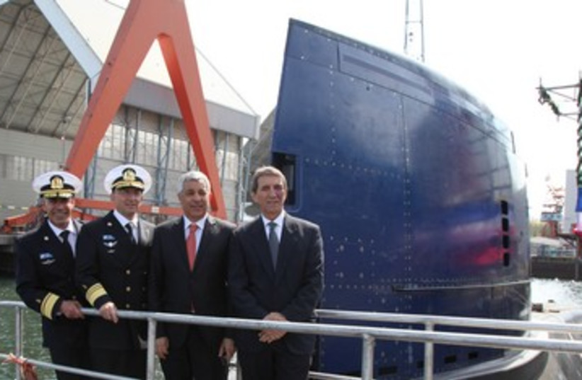 The INS Tanin submarine is launched in Kiel, Germany 390 (photo credit: Defense Ministry)