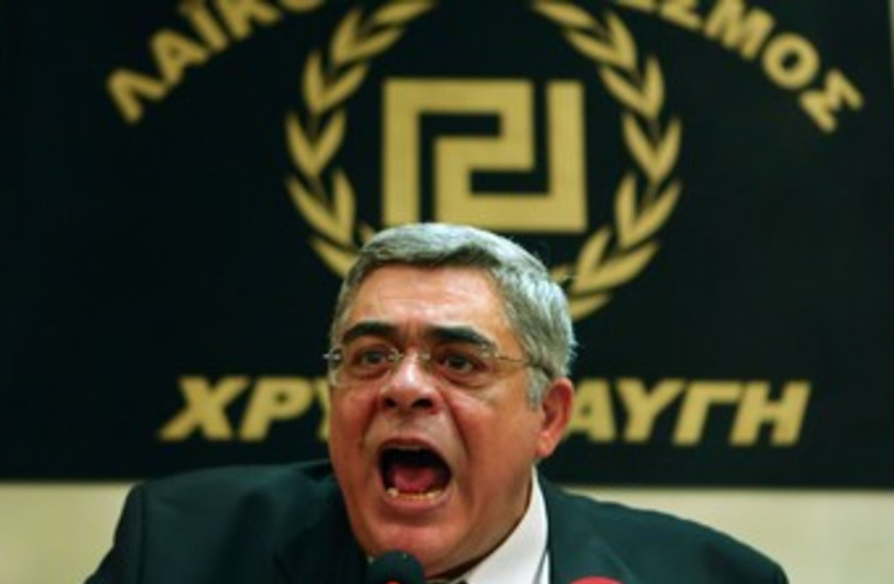 Greece's Golden Dawn leader Nikolaos Mihaloliakos 370 (photo credit: REUTERS/Yannis Behrakis)