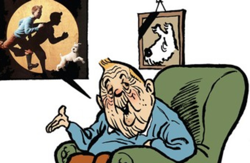 CARTOONIST MICHEL KICHKA’S interpretation of an older Tintin (photo credit: Michel Kichka)