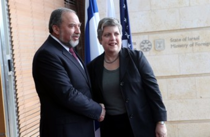Avigdor Liberman with Janet Napolitano 370 (photo credit: Yossi Zamir)