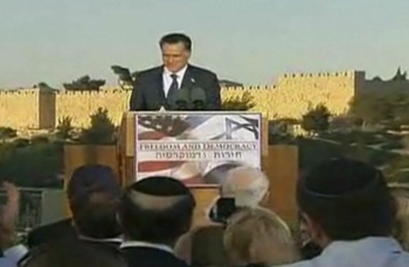 Mitt Romney gives foreign policy speech in Jerusalem 370 (photo credit: Screenshot)