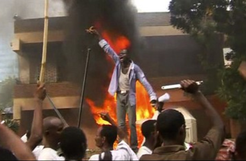 Demonstrators at German Embassy in Khartoum, Sudan