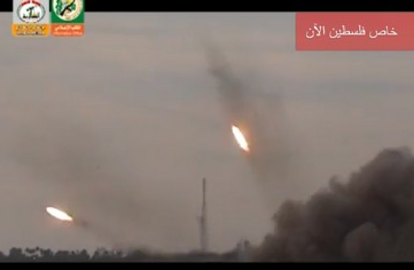Still from Hamas video of rocket fire.