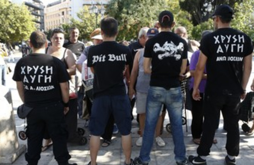 Golden Dawn supporters in Athens 370 (R) (photo credit: Yorgos Karahalis / Reuters)